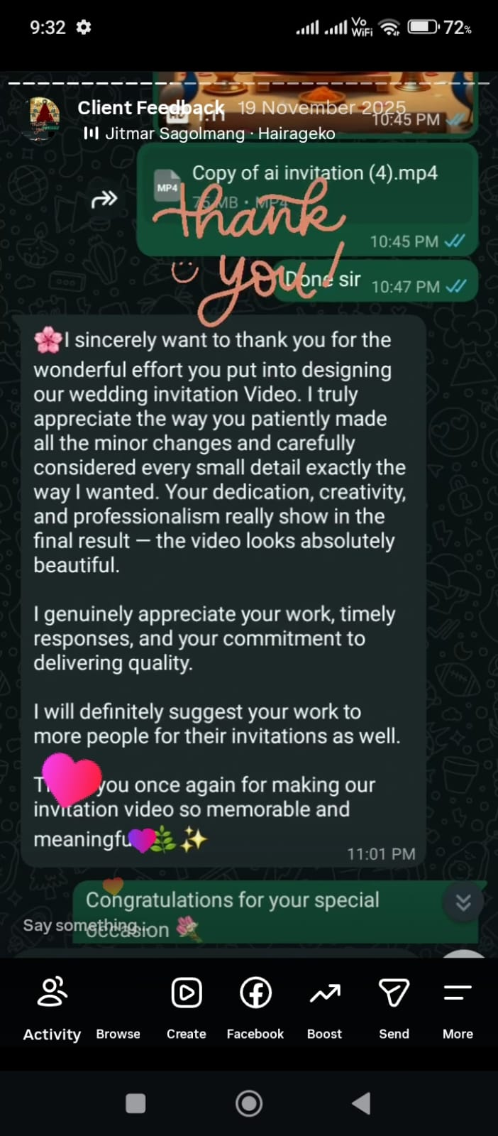 Real sarikainvite client feedback 6